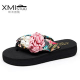 Thick Heeled Sandals Flower Wedge flip flops
