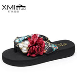 Thick Heeled Sandals Flower Wedge flip flops
