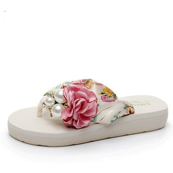 Thick Heeled Sandals Flower Wedge flip flops