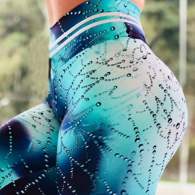 Water Droplets Printed Elastic Slim Workout Pant