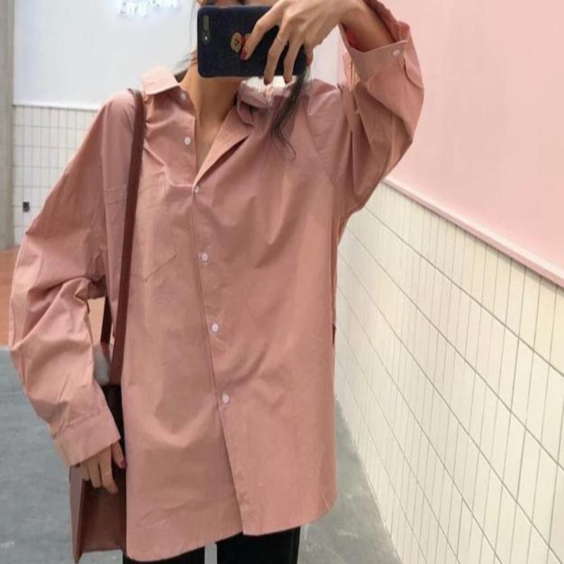 Women Dress Shirt Plain Loose