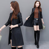 Long Women's Leather Coat slim Fashion punk leather coat