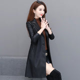 Long Women's Leather Coat slim Fashion punk leather coat