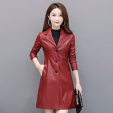 Long Women's Leather Coat slim Fashion punk leather coat