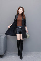 Long Women's Leather Coat slim Fashion punk leather coat