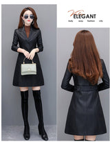 Long Women's Leather Coat slim Fashion punk leather coat
