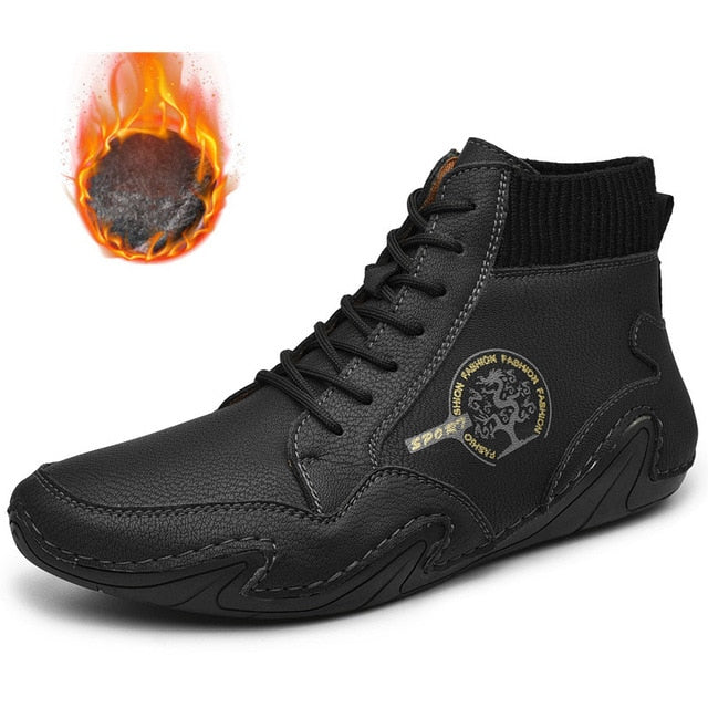 Leather Men Boots Winter with Fur Super Warm Snow Boots