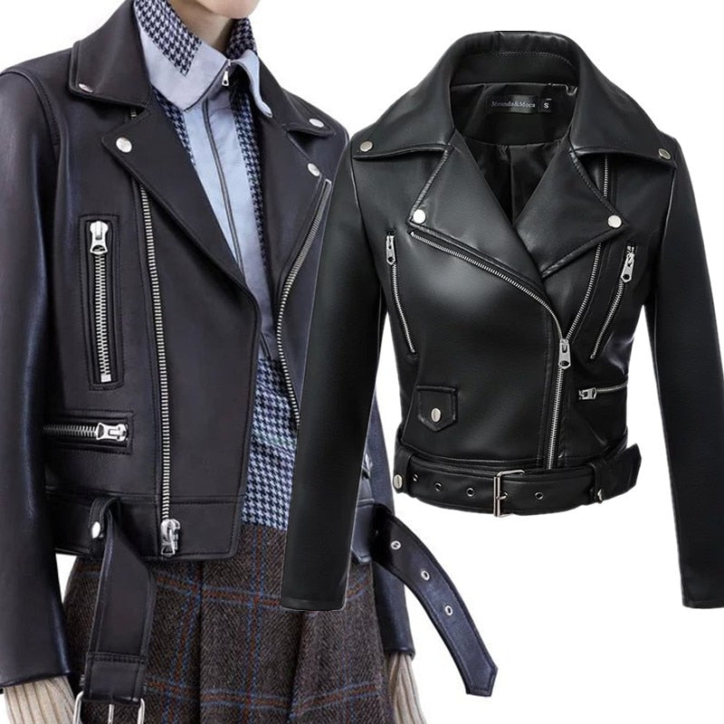 FTLZZ New  Autumn Winter Black Faux Leather Jackets