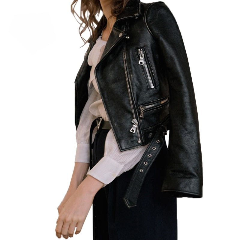 FTLZZ New  Autumn Winter Black Faux Leather Jackets
