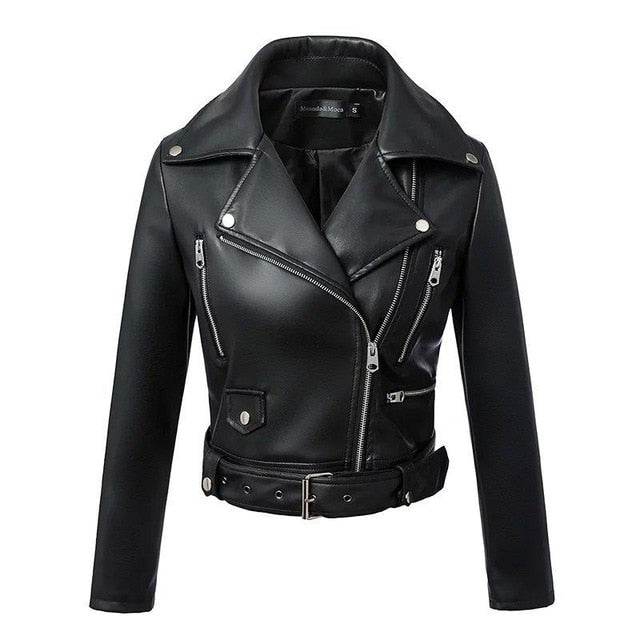 FTLZZ New  Autumn Winter Black Faux Leather Jackets