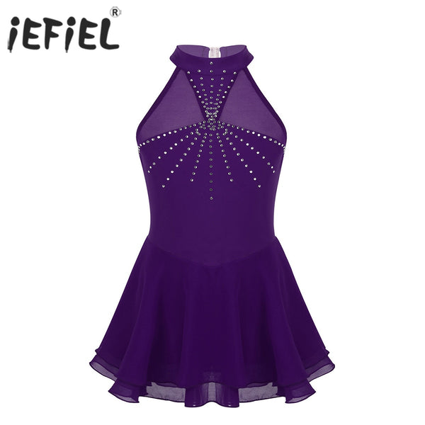 Kids Girls Sleeveless Figure Skating Dress