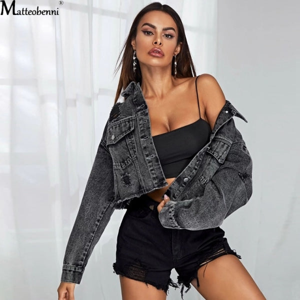 Ripped Denim Jackets Vintage Casual Short Jean