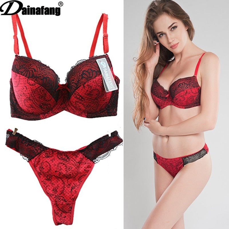 DaiNaFang Brand 2019 New Print Sexy Underwear Cotton Polyester Thin Cup Bra & Brief Sets Fashion Lace Lingerie For Womens