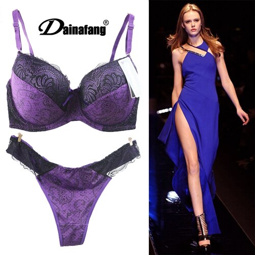 DaiNaFang Brand 2019 New Print Sexy Underwear Cotton Polyester Thin Cup Bra & Brief Sets Fashion Lace Lingerie For Womens