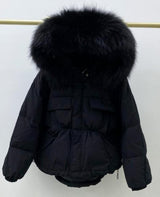 Winter Down Waterproof Large Natural Raccoon Fox Fur Hooded Short Puffer jackets