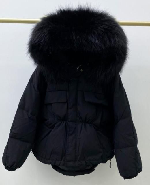 Winter Down Waterproof Large Natural Raccoon Fox Fur Hooded Short Puffer jackets