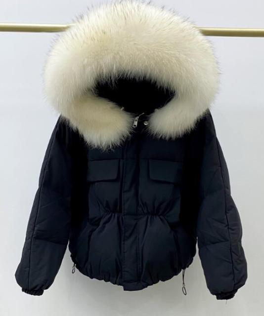 Winter Down Waterproof Large Natural Raccoon Fox Fur Hooded Short Puffer jackets