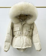 Winter Down Waterproof Large Natural Raccoon Fox Fur Hooded Short Puffer jackets