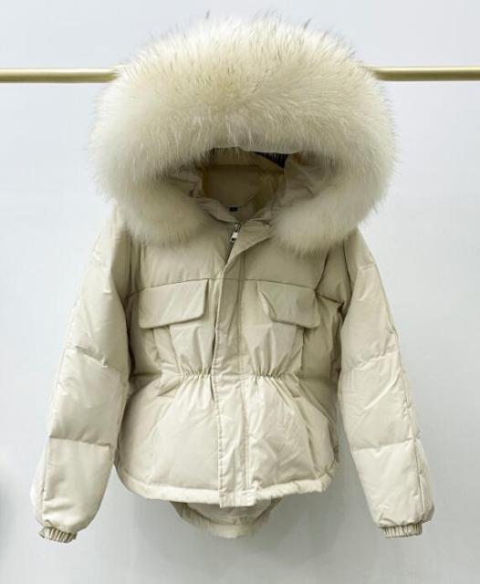 Winter Down Waterproof Large Natural Raccoon Fox Fur Hooded Short Puffer jackets