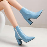 Ankle Boots Sexy Thick Heels Pointed Toe