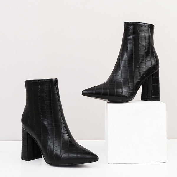 Ankle Boots Sexy Thick Heels Pointed Toe