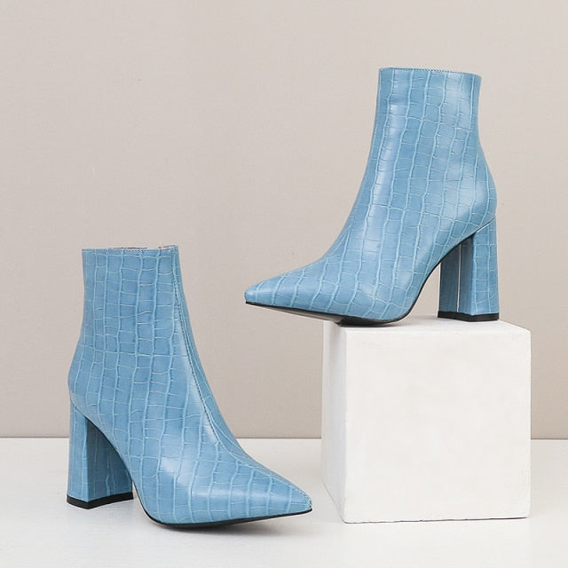 Ankle Boots Sexy Thick Heels Pointed Toe