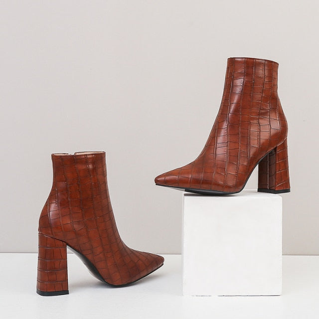 Ankle Boots Sexy Thick Heels Pointed Toe