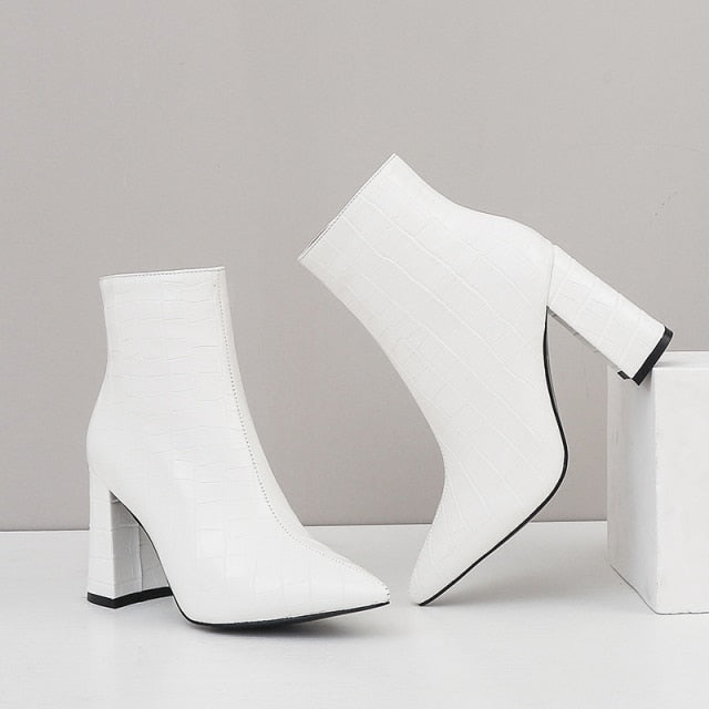 Ankle Boots Sexy Thick Heels Pointed Toe