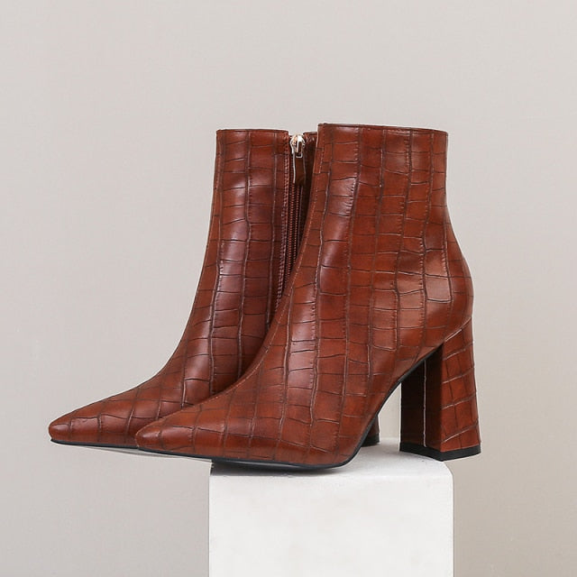 Ankle Boots Sexy Thick Heels Pointed Toe