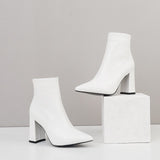 Ankle Boots Sexy Thick Heels Pointed Toe