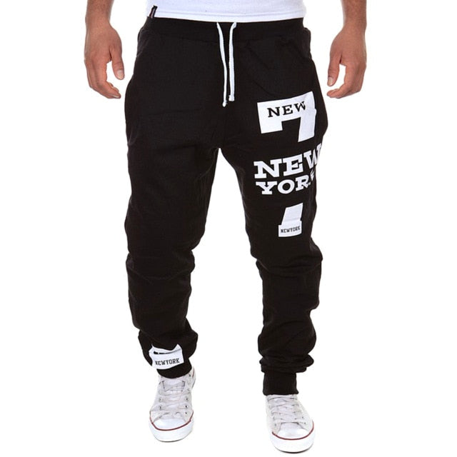 Jogging Pants Men Printed Letter Drawstring