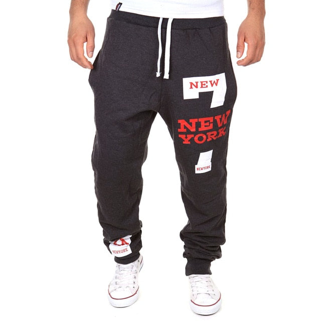 Jogging Pants Men Printed Letter Drawstring