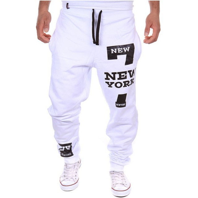 Jogging Pants Men Printed Letter Drawstring