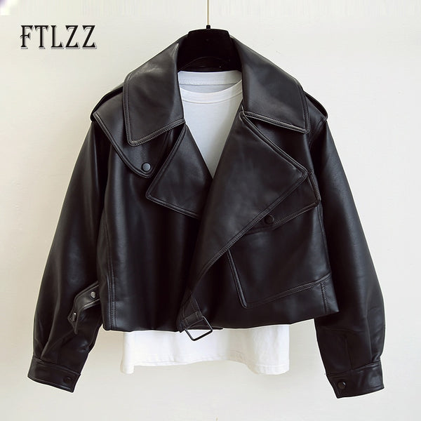 Loose Batwing Sleeve Short Leahter Coats