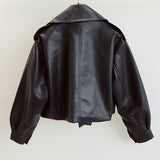 Loose Batwing Sleeve Short Leahter Coats