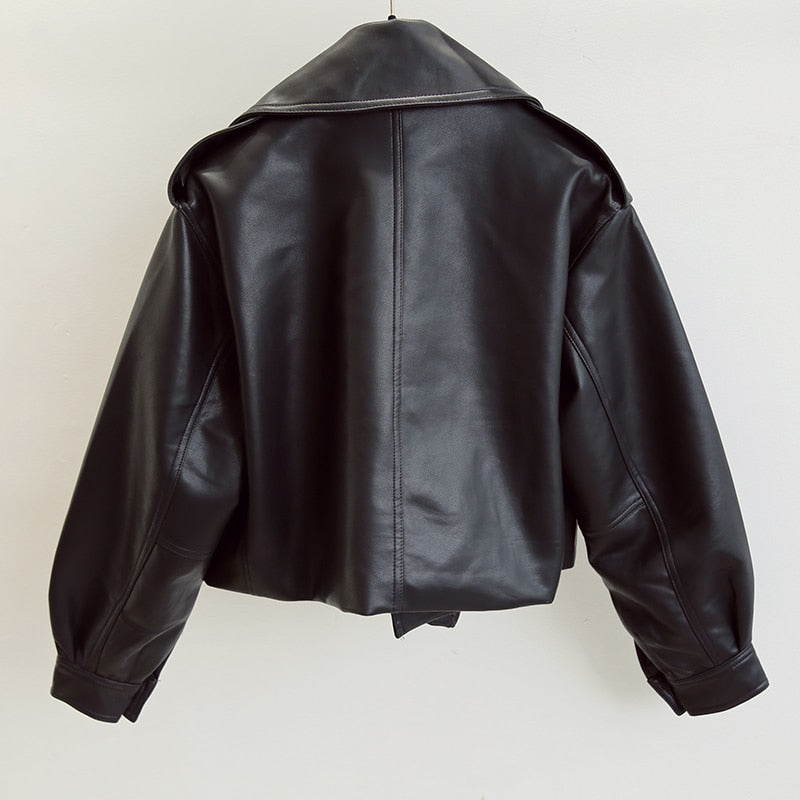 Loose Batwing Sleeve Short Leahter Coats