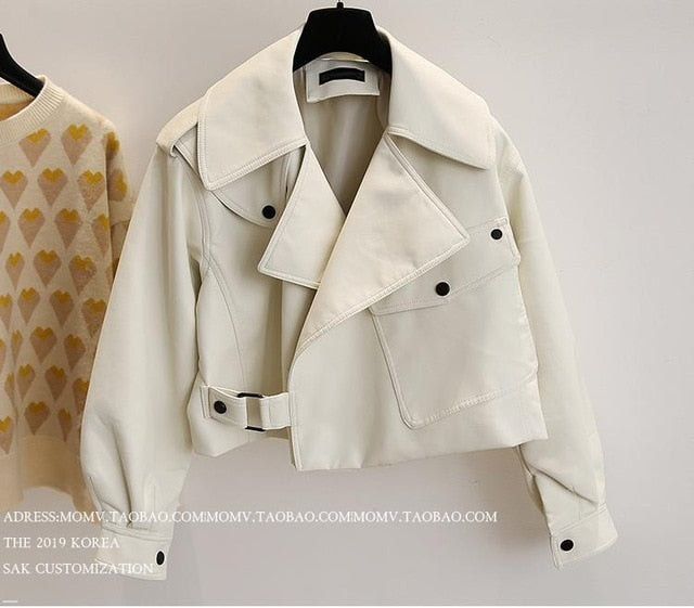 Loose Batwing Sleeve Short Leahter Coats