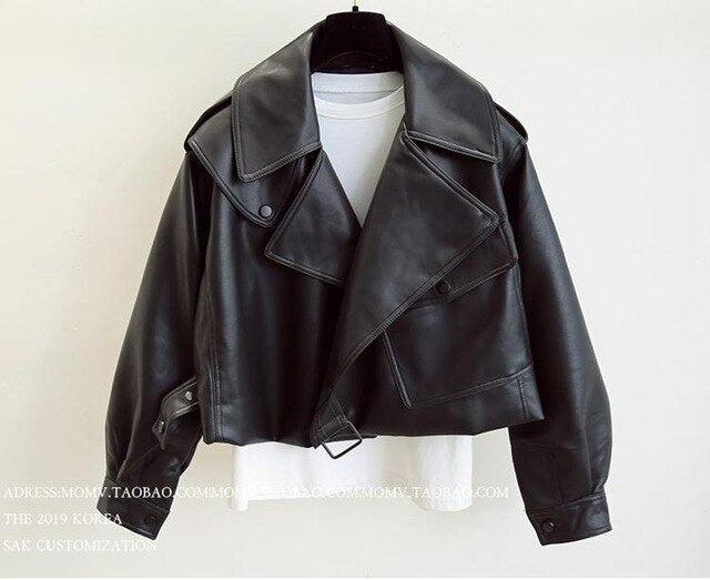 Loose Batwing Sleeve Short Leahter Coats