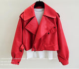 Loose Batwing Sleeve Short Leahter Coats