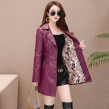 Long Women's Leather Coat slim Fashion punk leather Blazer