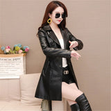 Long Women's Leather Coat slim Fashion punk leather Blazer