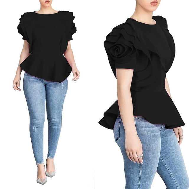 Women Blouse Tops Shirt Layers Petal Sleeves