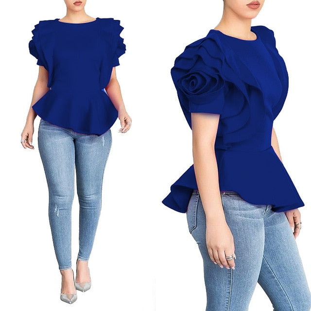Women Blouse Tops Shirt Layers Petal Sleeves
