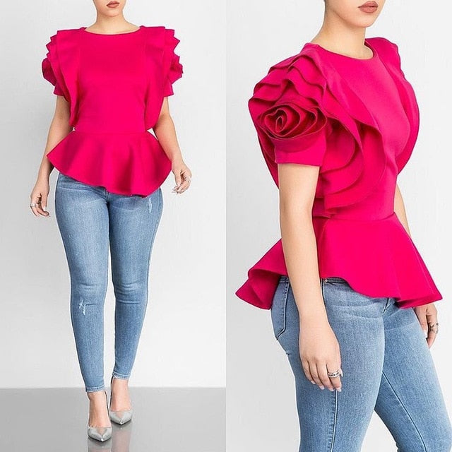 Women Blouse Tops Shirt Layers Petal Sleeves