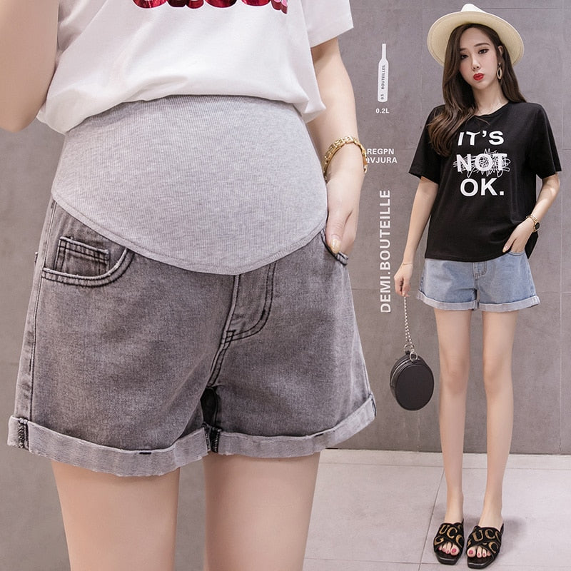 \Women Denim Shorts Curling Holes Pregnant Pants