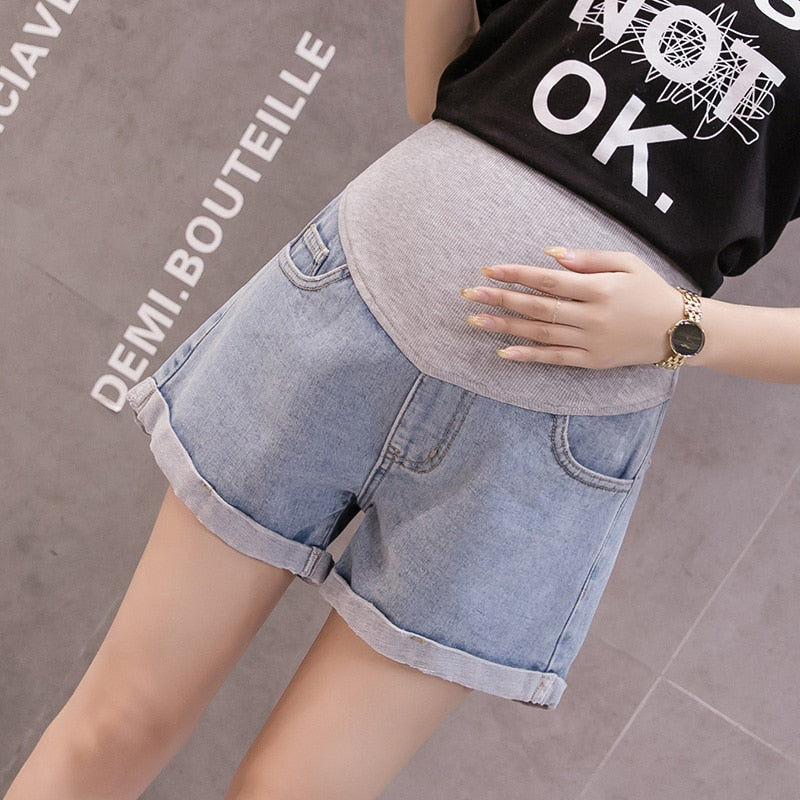 \Women Denim Shorts Curling Holes Pregnant Pants