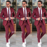 Burgundy 2 Pieces Costard Homme Marriage Costume