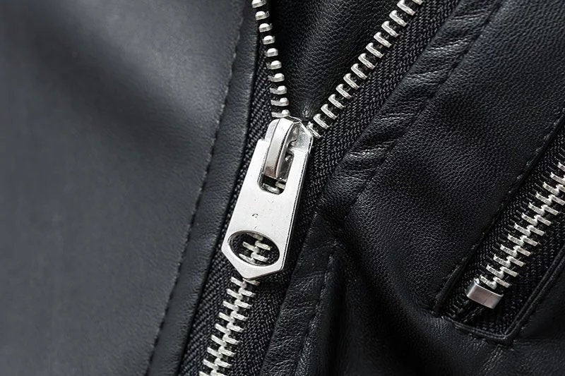FTLZZ New  Autumn Winter Black Faux Leather Jackets