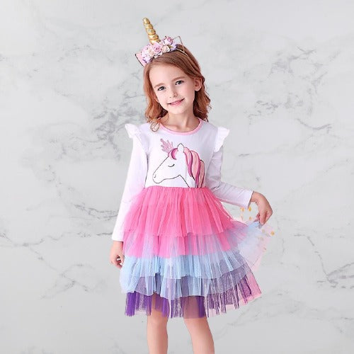 Autumn Kids for Girls Long Sleeve Unicorn Dresses