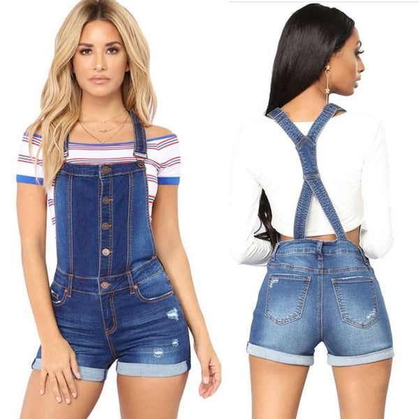 Hole Short Jumpsuit High Waist Casual Jeans